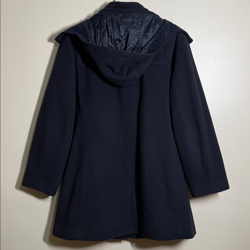 L.L. Bean Women’s Navy Blue Hooded Lambswool Pea Coat Size Large Petite - Picture 4 of 4